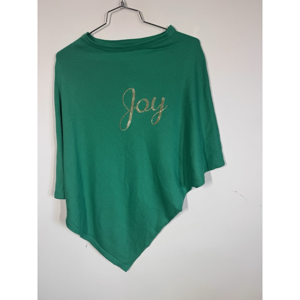 Top It Off Poncho Sweater Women's O/S Green Embroidered Joy Christmas Party